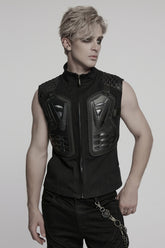 Black Stand Collar Armour Stitching Men's Punk Vest